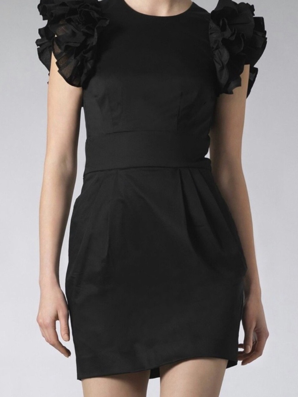 French Connection Black Ruffle-Sleeve Mini Dress